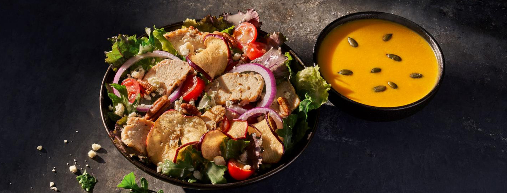 Delicious apple chicken salad with a bowl of butternut squash soup from Panera Bread in Grossmont Center.