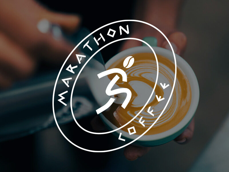 Marathon Coffee logo over and image of a woman pouring milk into a cappuccino.